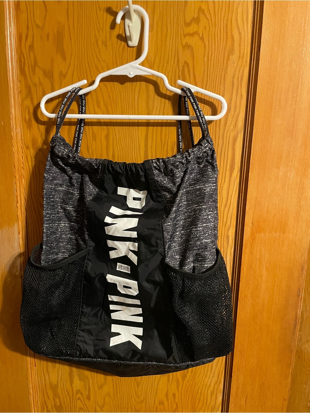 PINK Victoria's Secret Black and Heather Gray Drawstring Tote